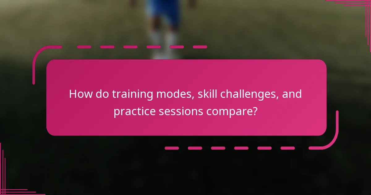 How do training modes, skill challenges, and practice sessions compare?